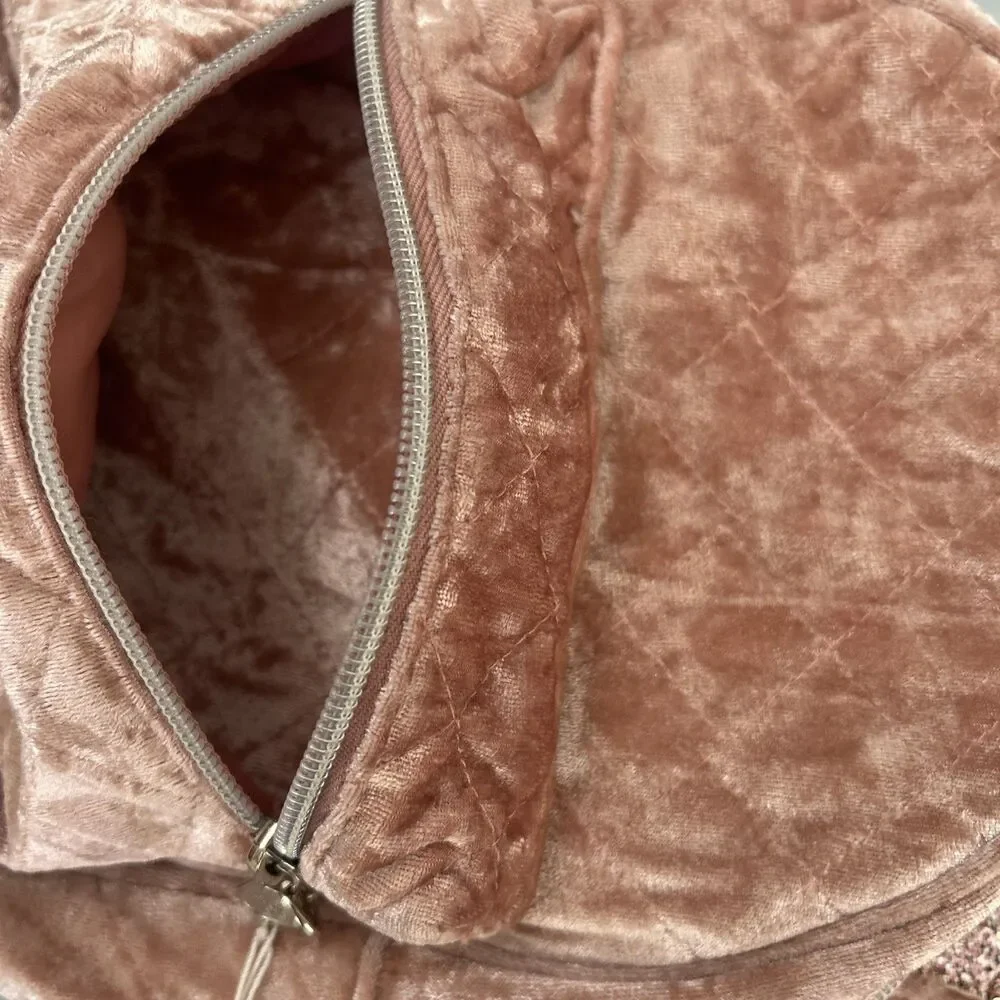 JUSTICE MINI BACKPACK KITTY CAT SHIMMERING GLITTER EARS ROSE VELOUR SUPER CUTE